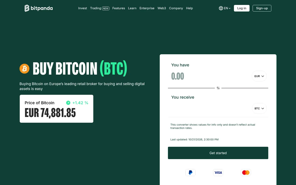 Bitpandan bitcoinin ostosivu – bitcoinin ostaminen palvelussa Bitpanda