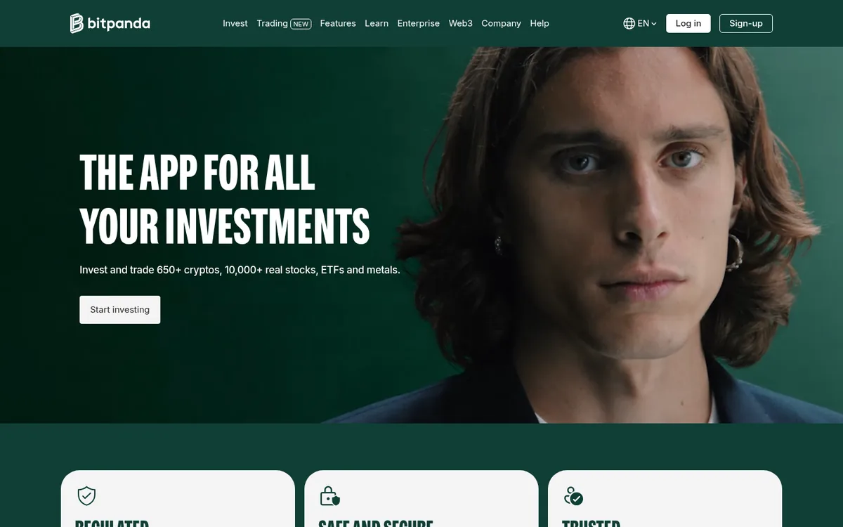 Bitpandan etusivu tietokoneella – bitcoinin ostaminen palvelussa Bitpanda