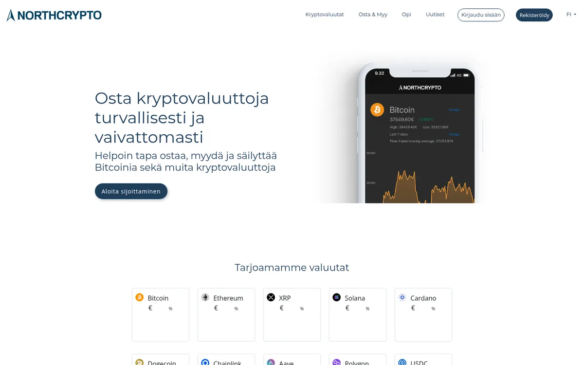Northcrypton etusivu tietokoneella – bitcoinin ostaminen palvelussa Northcrypto